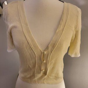 NWT Free People Women's Ivory/Light Yellow and White Crop-Top Knit - Size Medium